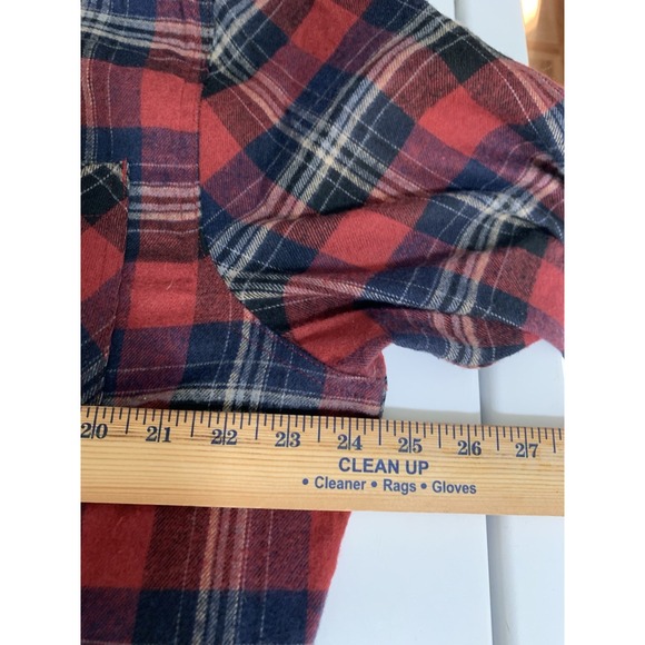 Mens XL Grunge Shirt Red Plaid Flannel Long Sleeve Button-Front 100% Cotton - Picture 6 of 11
